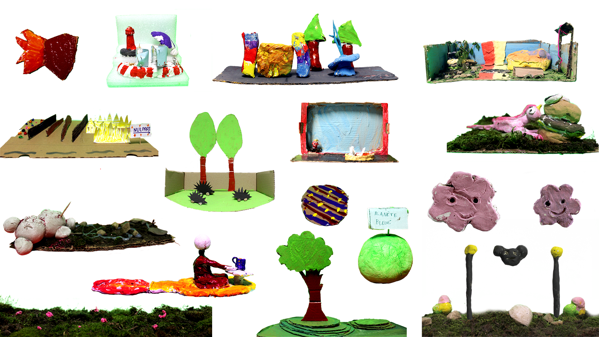 Image des maquettes, volumes des enfants de l'école Lucie Aubrac durant les ateliers La Fabrique des Rêves.