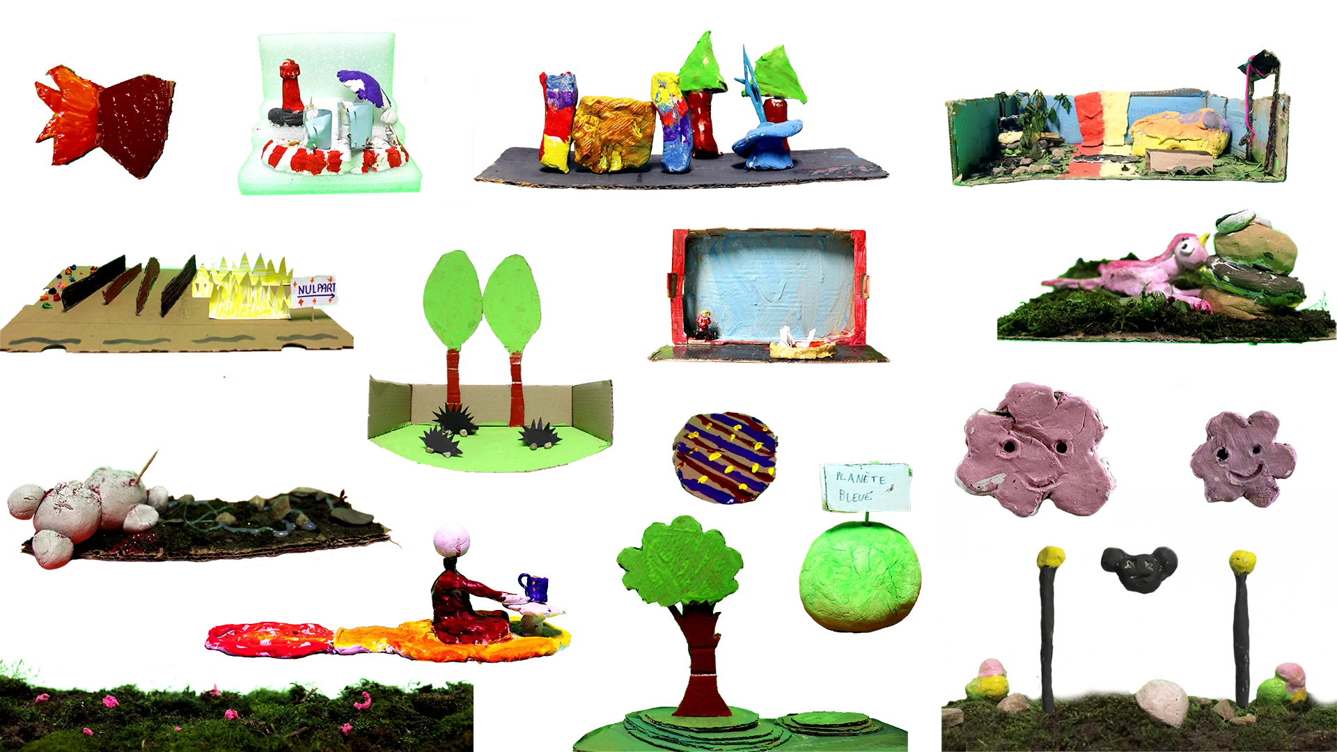 Image des maquettes, volumes des enfants de l'école Lucie Aubrac durant les ateliers La Fabrique des Rêves.